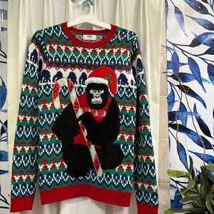 Holiday Time Gorilla with Candy Cane Ugly Christmas Sweater Size Small 34-36